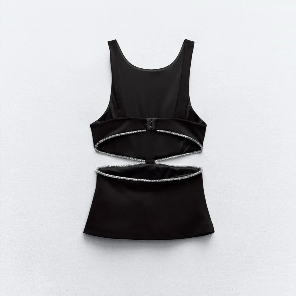 Zara limited edition rhinestone jewel cut out top - Picture 7 of 10